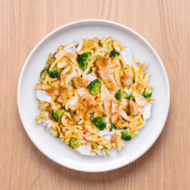 Käsespätzle mit Hähnchen